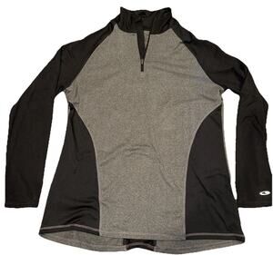 Champion Duo Dry Womens Large Quarter Zip Pullover Gray Black Athletic Top